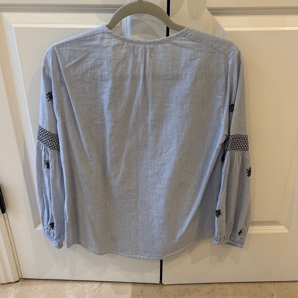 Velvet Light Blue Peasant Blouse with Black Embroidery - Picture 4 of 4